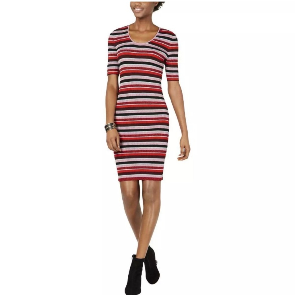 Bar III Womens Red Metallic Striped Mini Medium